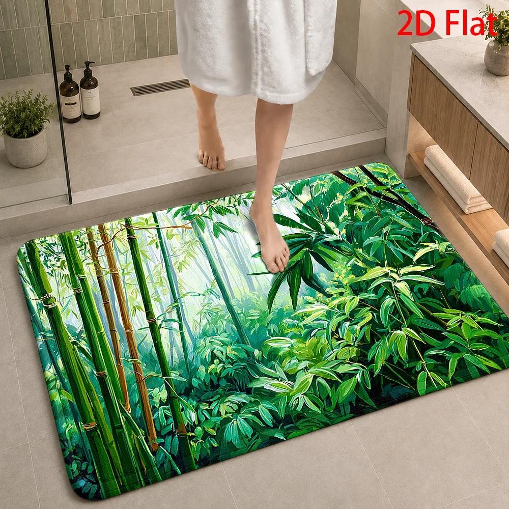 Bamboo Bath Mat - سجادة حمام بنمط غابة الخيزران الاستوائية،