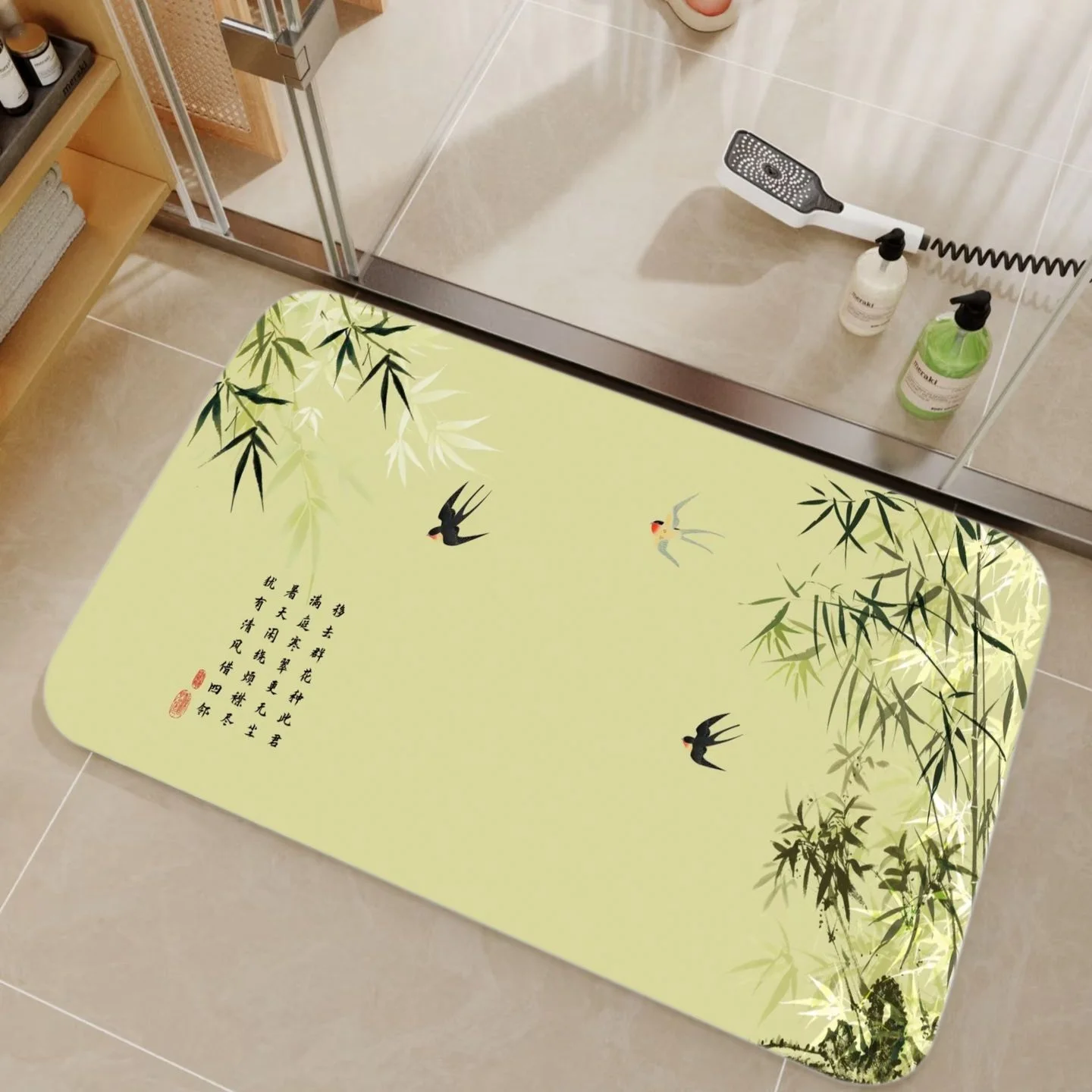 Bamboo Bath Mat - حصيرة استحمام من طين الدياتوم بتصميم